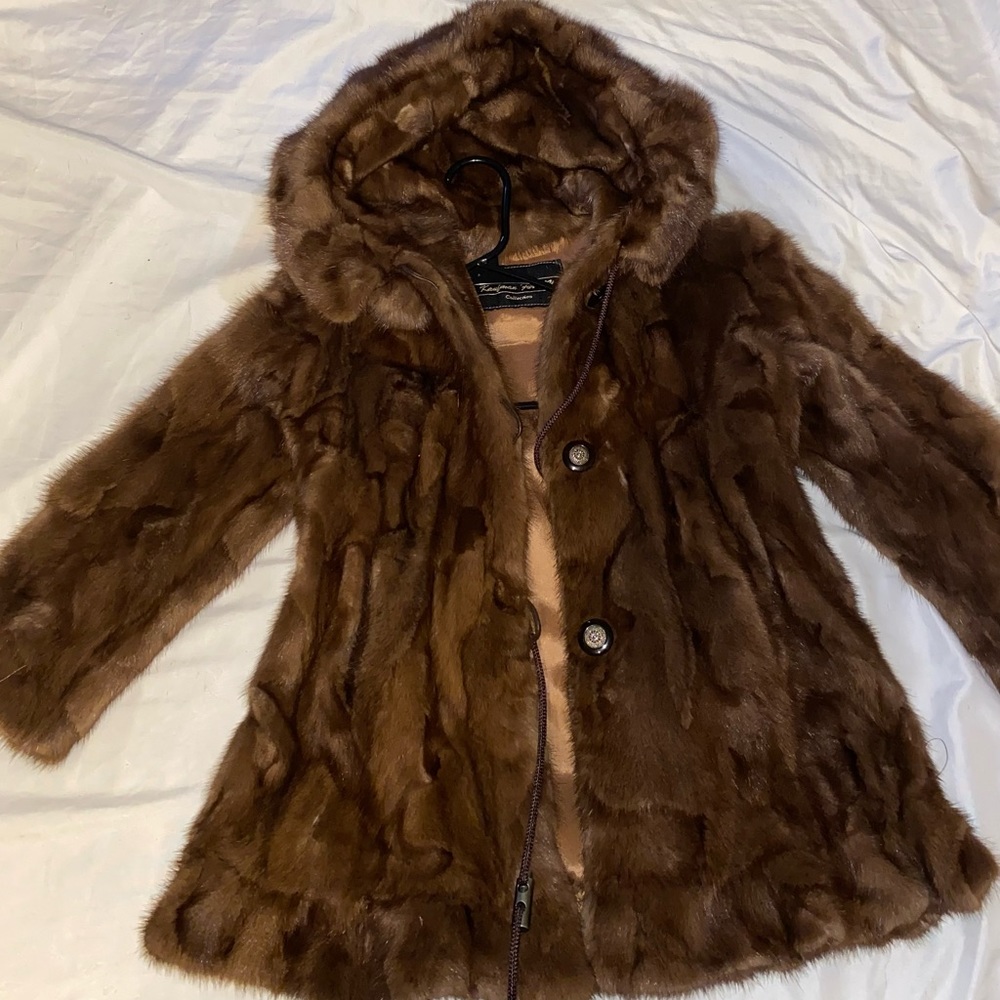 Authentic and Classic Brown Mink With Hood.